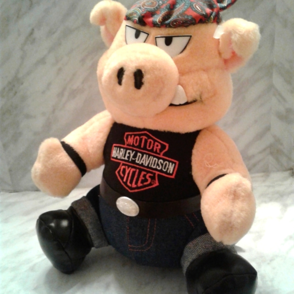 Harley Davidson Biker Hog Plush Stuffed Animal Toy Pig w/bandana jeans 12"